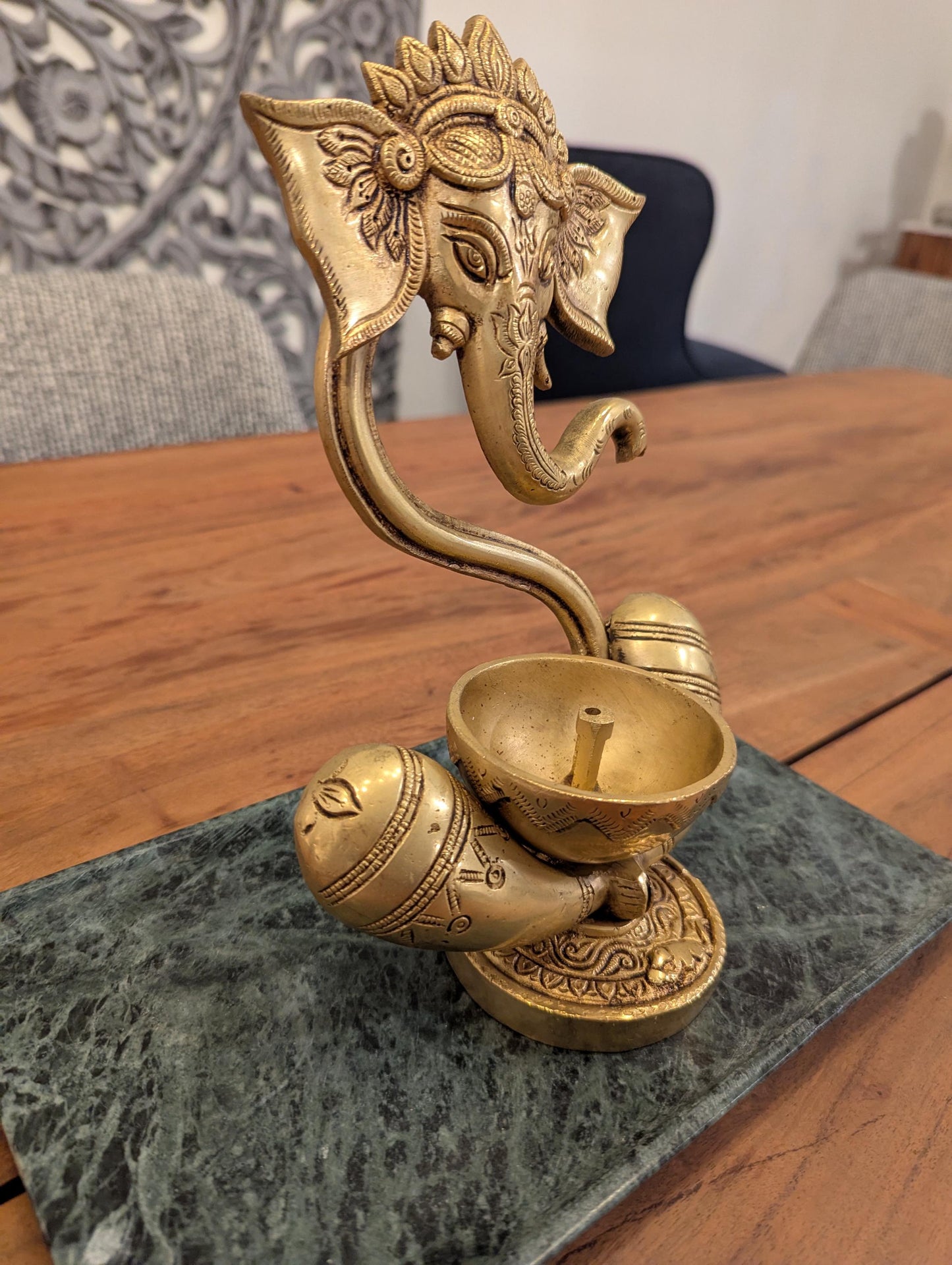Handcrafted Brass Ganesha Diya β Traditional Indian Oil Lamp | Hindu Pooja Decor | Auspicious Gift - No Base and Candle Included