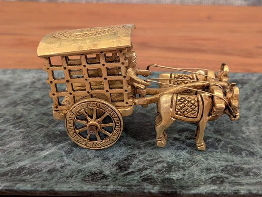 Handcrafted Brass Bullock Cart – Vintage Indian Miniature Décor | Traditional Ox Cart Model | Collectible Gift