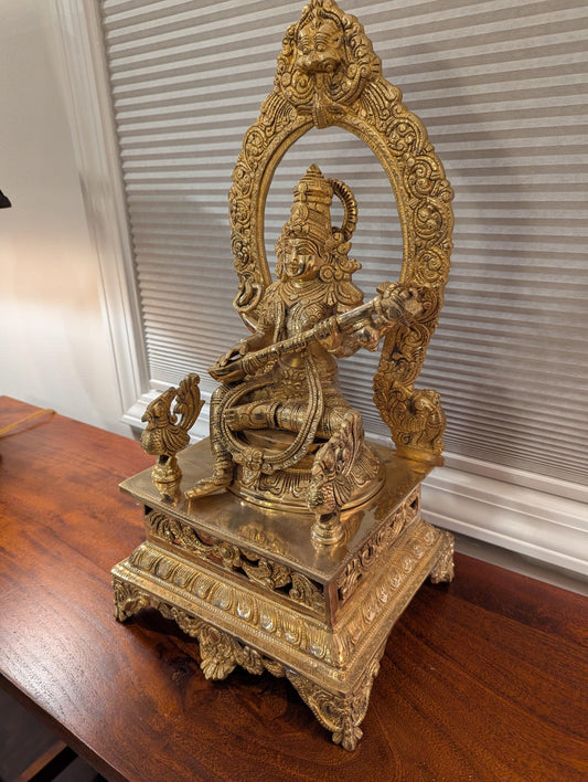 21" Handcrafted Indian Brass Saraswati Statue