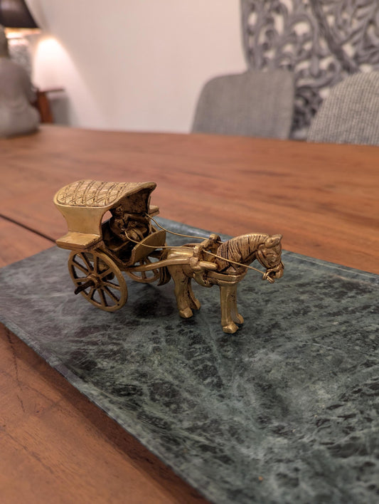 Handcrafted Brass Horse Carriage – Vintage Indian Miniature Décor | Antique Rickshaw Model | Collectible Gift