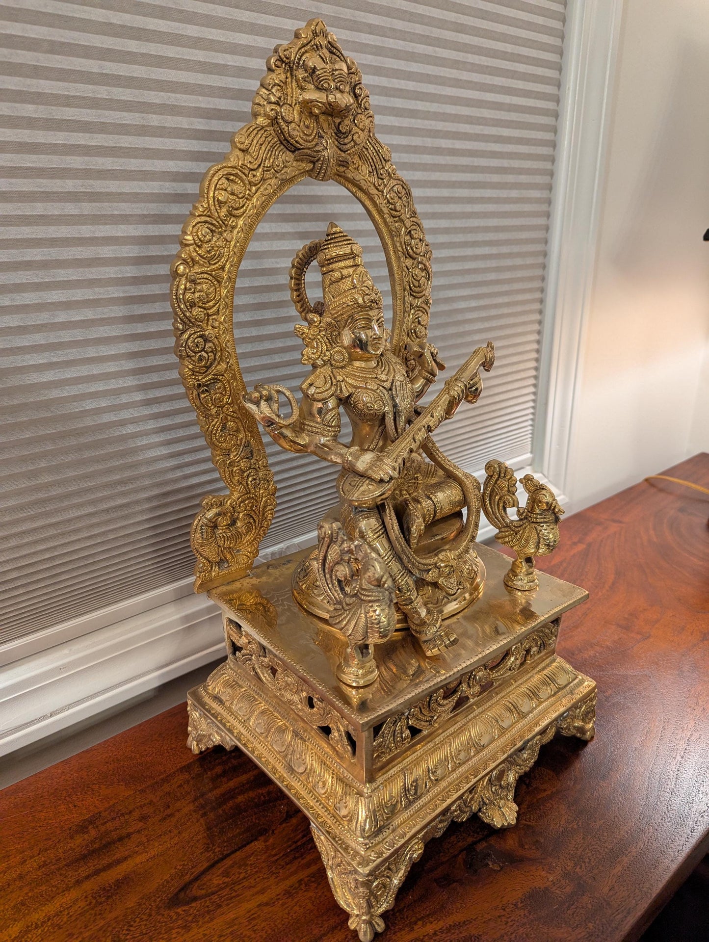 21" Handcrafted Indian Brass Saraswati Statue