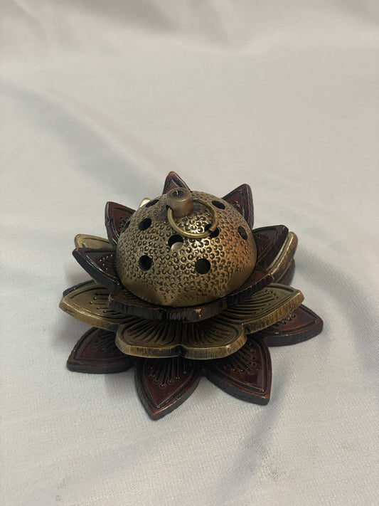 2.5" Serene Lotus Flower Incense Burner - Handcrafted Indian Brass