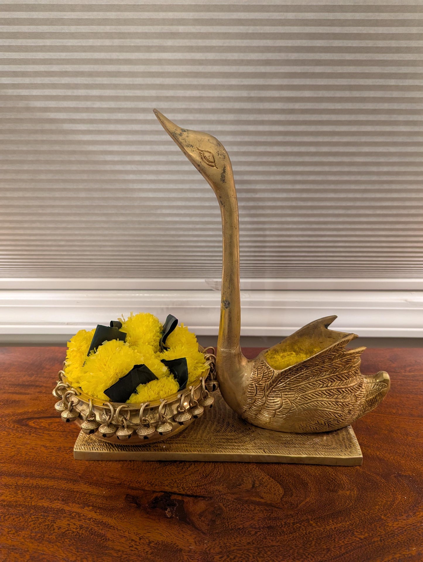 Brass Swan Urli Bowl – Handcrafted Indian Home Décor | Floating Flowers & Candles | Traditional Pooja Vessel - No flowers Included