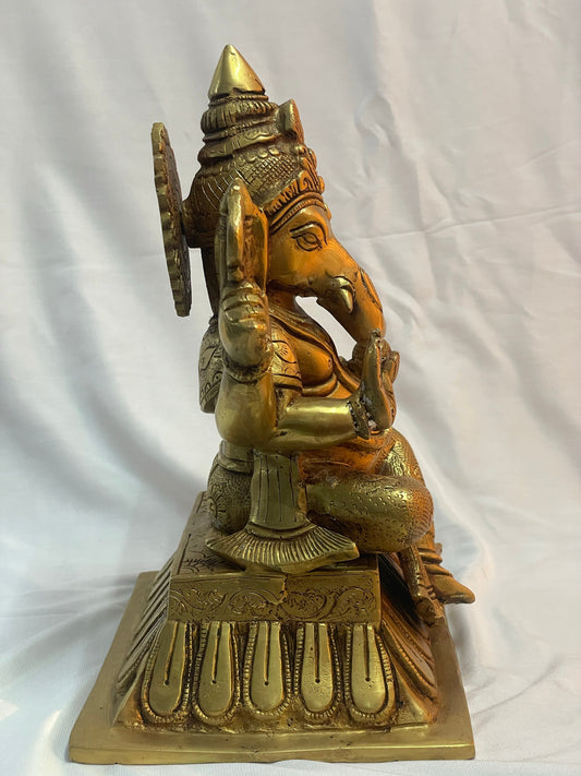 11" Exquisite Brass Lord Ganesha Statue - Traditional Hindu God Sculpture