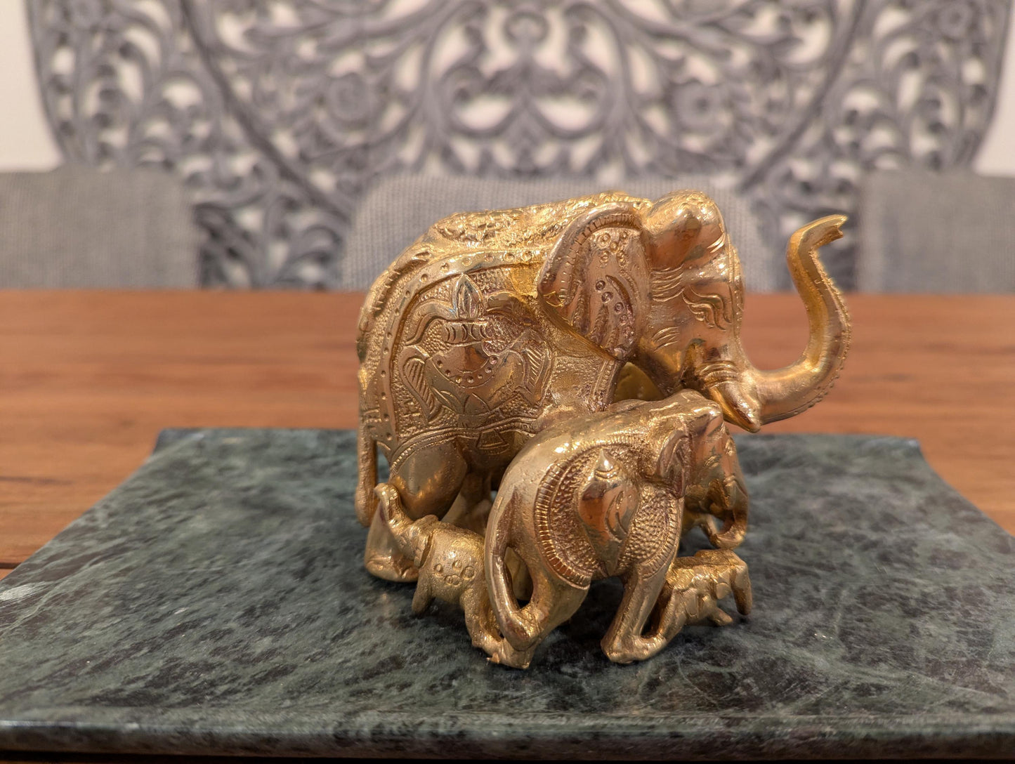 Handcrafted Brass Elephant Family β Symbol of Strength, Wisdom & Prosperity | Indian Vaastu Decor | Spiritual Gift - No Base Included