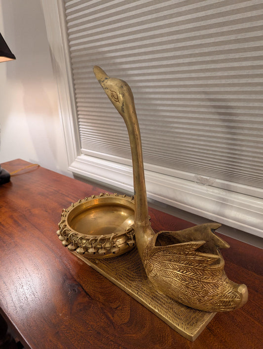 Brass Swan Urli Bowl – Handcrafted Indian Home Décor | Floating Flowers & Candles | Traditional Pooja Vessel - No flowers Included