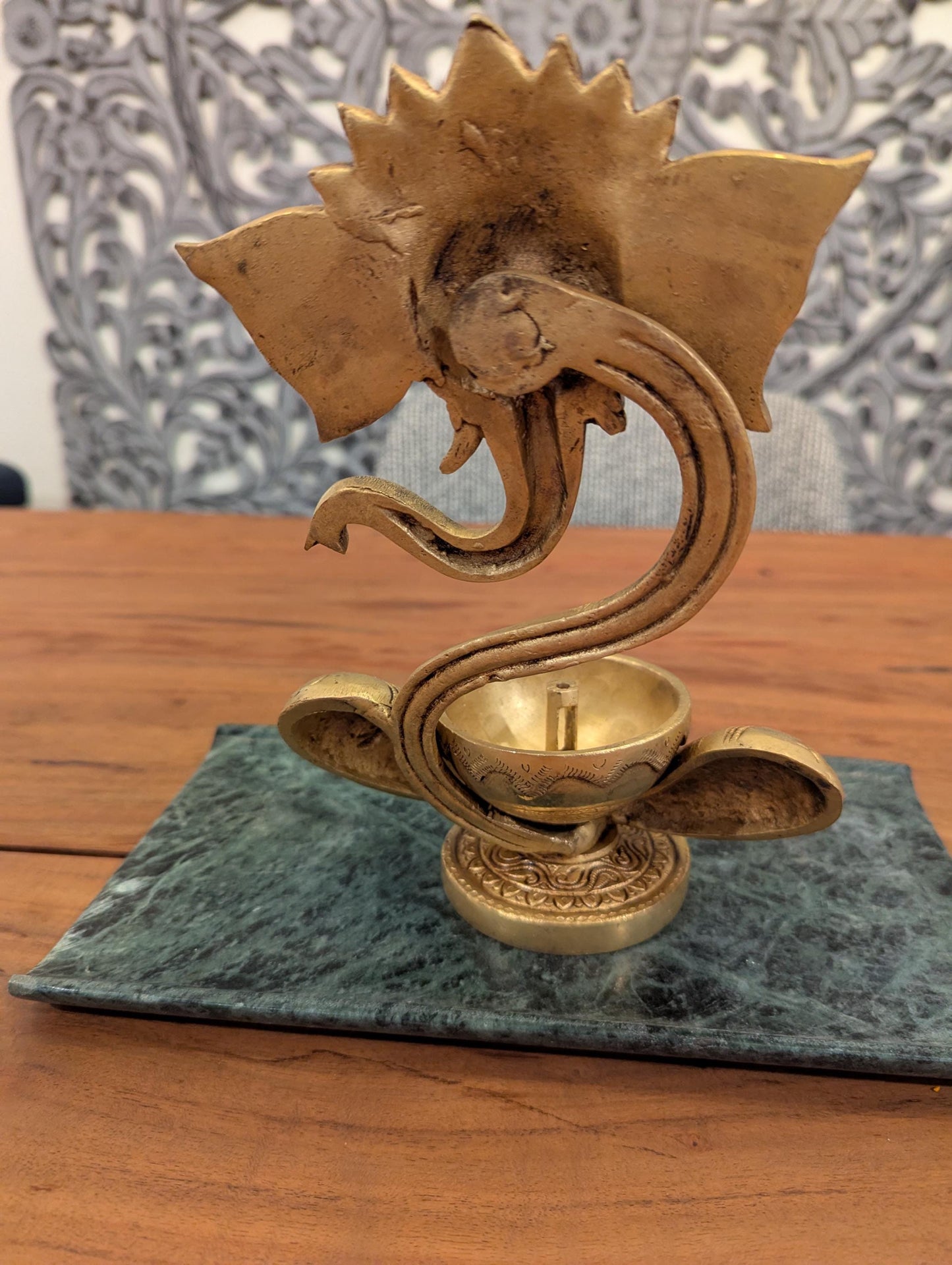 Handcrafted Brass Ganesha Diya β Traditional Indian Oil Lamp | Hindu Pooja Decor | Auspicious Gift - No Base and Candle Included
