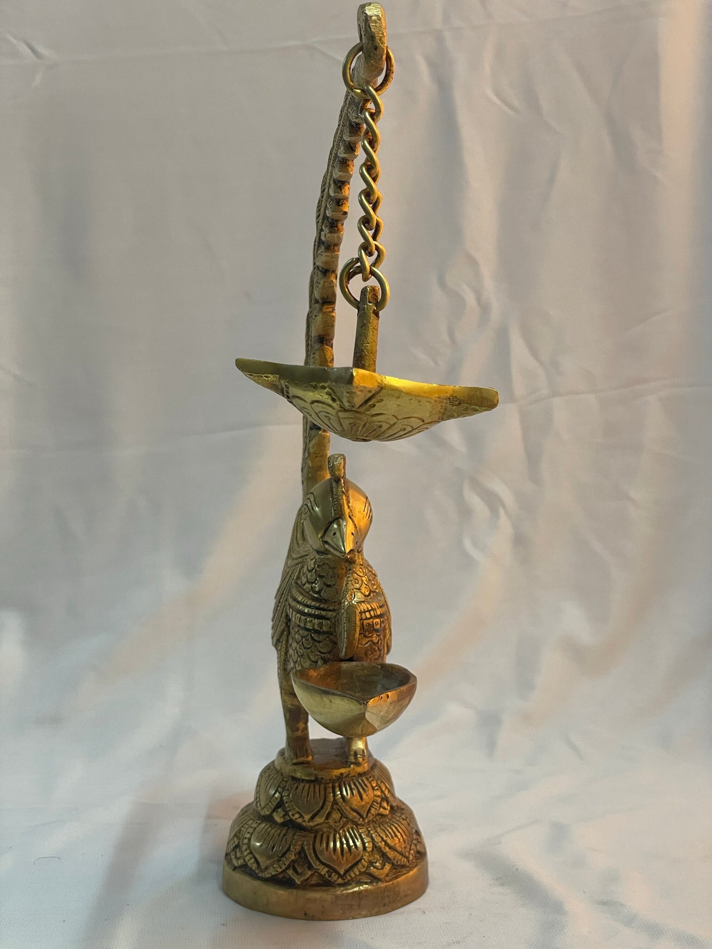 12" Handcrafted Indian Brass Peacock Oil Lamp