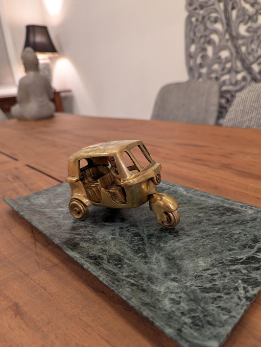 Handcrafted Brass Auto Rickshaw – Iconic Indian Tuk-Tuk Miniature | Vintage Indian Decor | Cultural Collectible - No Base Included