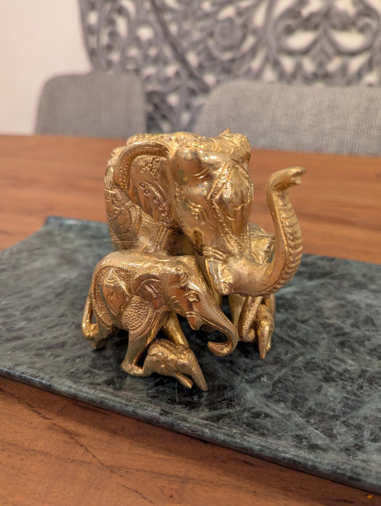 Handcrafted Brass Elephant Family – Symbol of Strength, Wisdom & Prosperity | Indian Vaastu Decor | Spiritual Gift - No Base Included