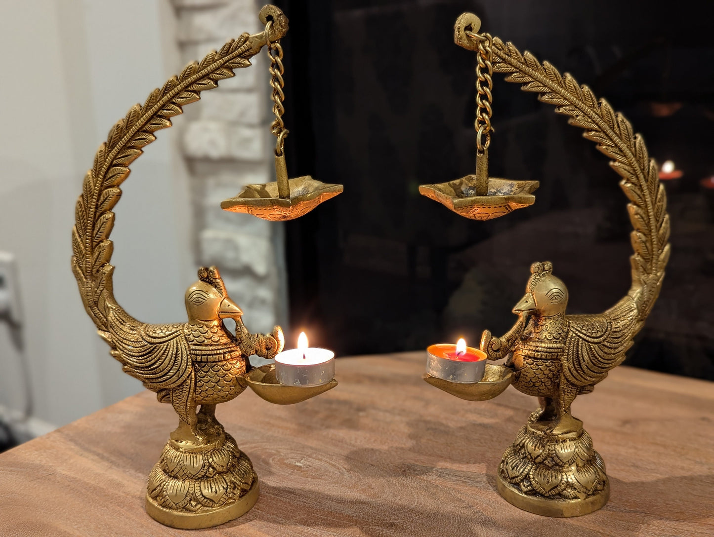 12" Handcrafted Indian Brass Peacock Oil Lamp