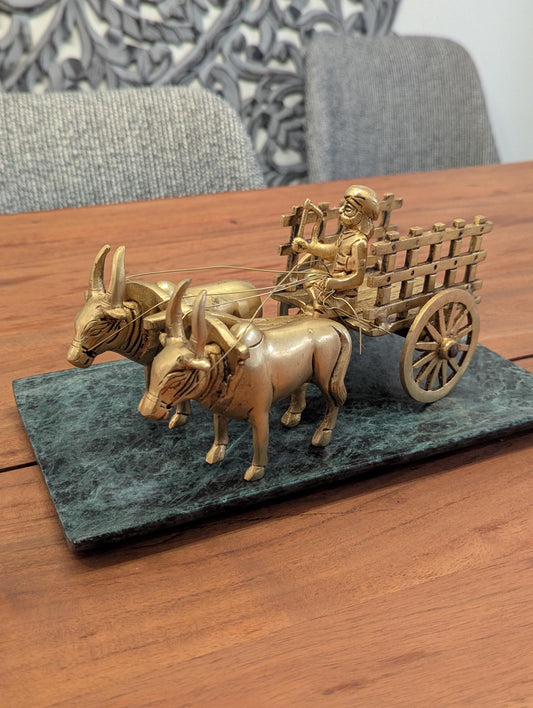 4" Handcrafted Brass Bullock Cart – Indian Traditional Miniature Décor