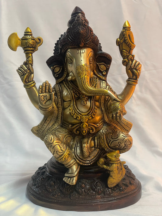 12" Auspicious Brass Ganesha Statue - Handcrafted in India