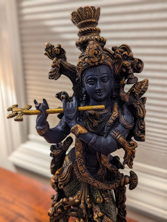 15" Handcrafted Krishna Idol – Intricately Designed Brass Statue | Divine Home Décor
