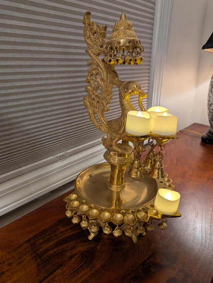 Handcrafted Brass Peacock Diya – Traditional Indian Oil Lamp | Pooja Room Decor | Auspicious Gift