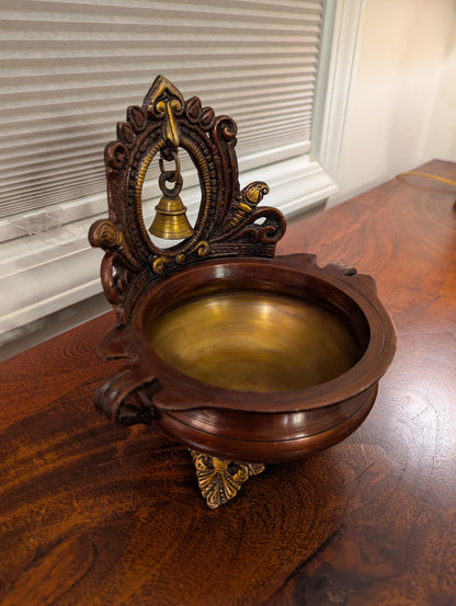 Handcrafted Brass & Wood Urli Bowl – Traditional Indian Pooja Decor | Auspicious Floating Diya Bowl