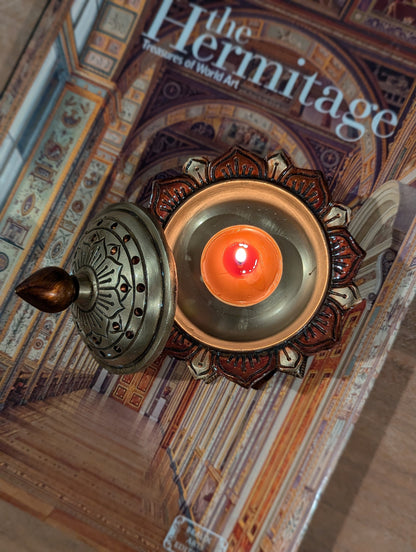 4" Handcrafted Indian Brass Incense and Diya Holder