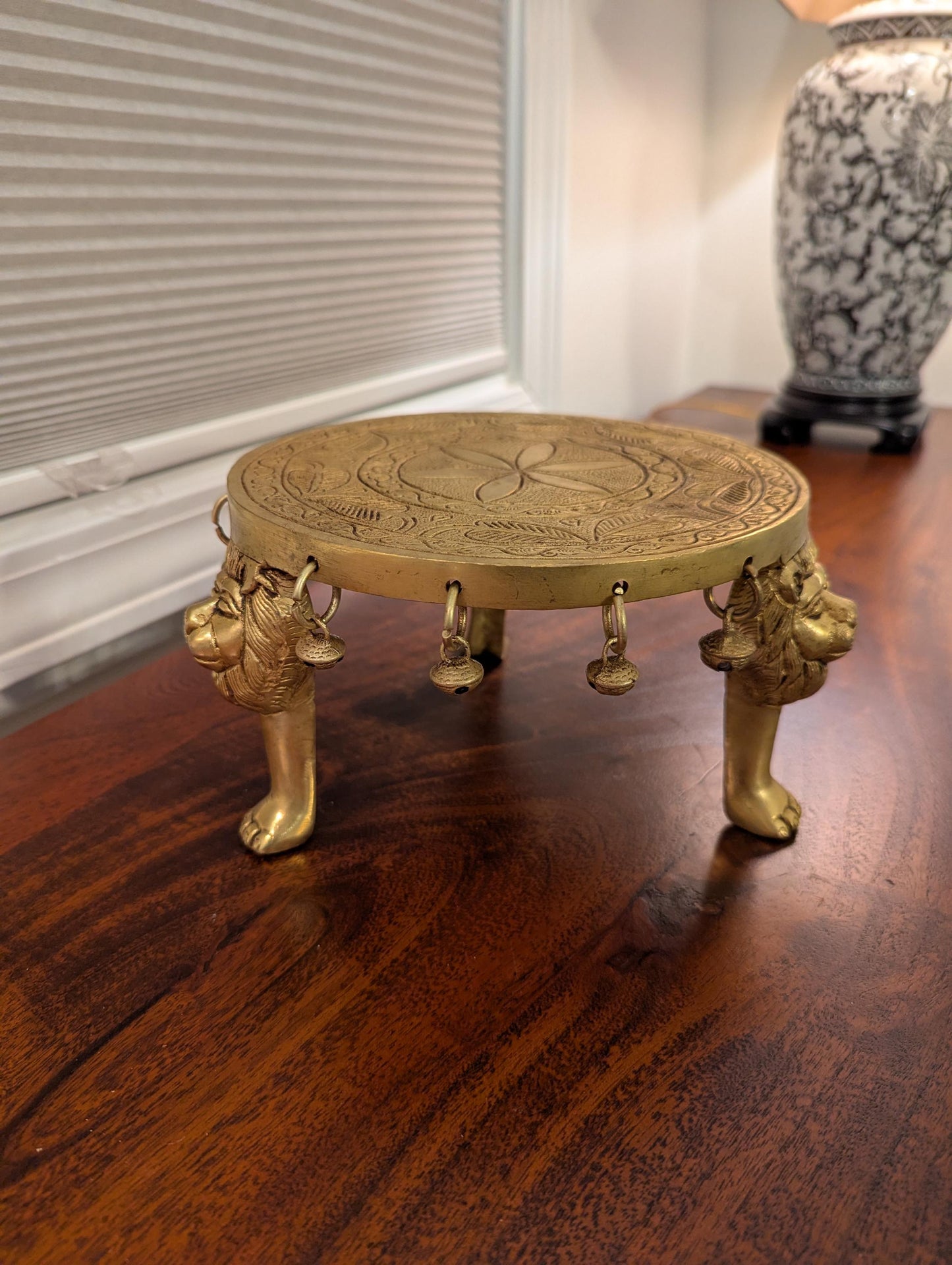 Handcrafted Brass Lion Chowki – Indian Traditional Bajot for Pooja & Home Décor
