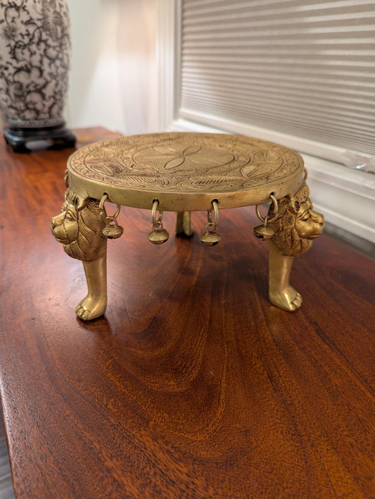 Handcrafted Brass Lion Chowki – Indian Traditional Bajot for Pooja & Home Décor
