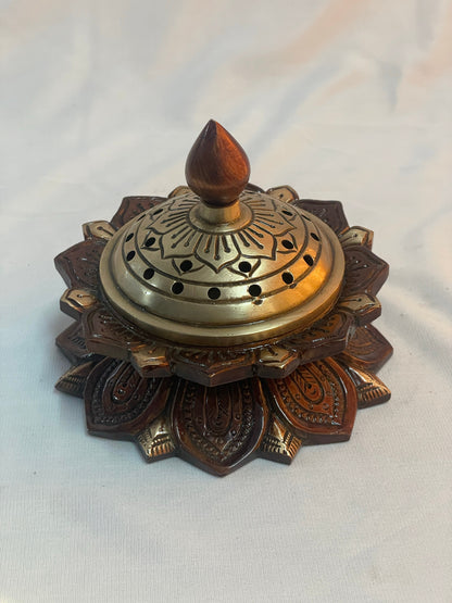 4" Handcrafted Indian Brass Incense and Diya Holder