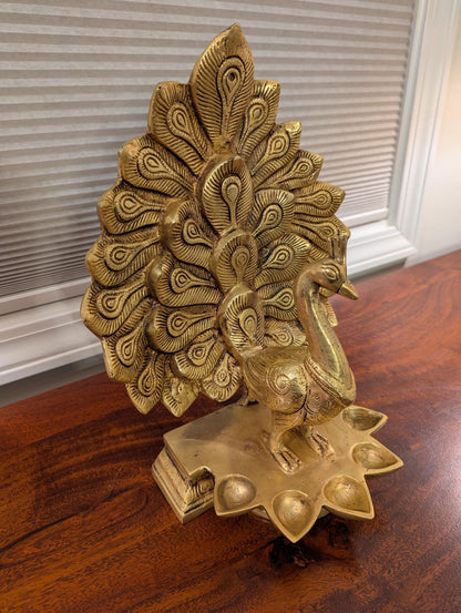 Handcrafted Brass Peacock Diya – Traditional Indian Decor | Ethnic Home Accent | Festival Gift - No Candle Included