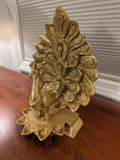 Handcrafted Brass Peacock Diya – Traditional Indian Decor | Ethnic Home Accent | Festival Gift - No Candle Included