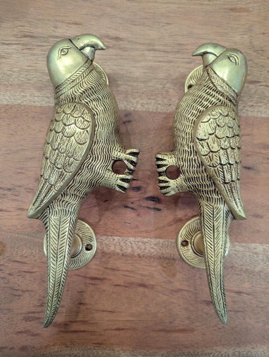 Handcrafted Brass Parrot Door Handles Set– Indian Traditional Home Décor