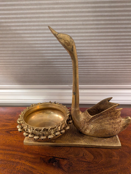 Brass Swan Urli Bowl – Handcrafted Indian Home Décor | Floating Flowers & Candles | Traditional Pooja Vessel - No flowers Included