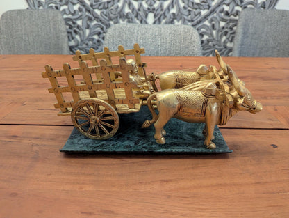 5" Handcrafted Brass Bullock Cart – Indian Traditional Miniature Décor
