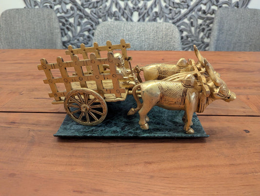 5" Handcrafted Brass Bullock Cart – Indian Traditional Miniature Décor