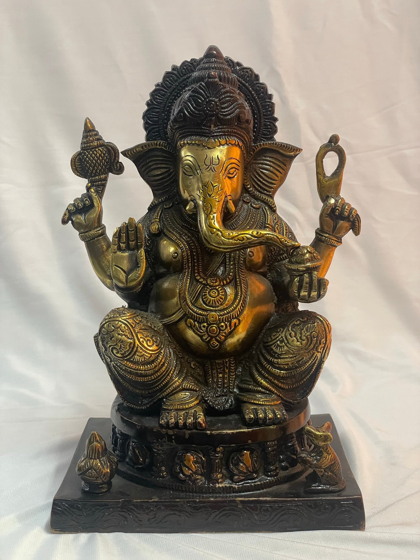 11" Auspicious Brass Ganesha Statue - Handcrafted in India