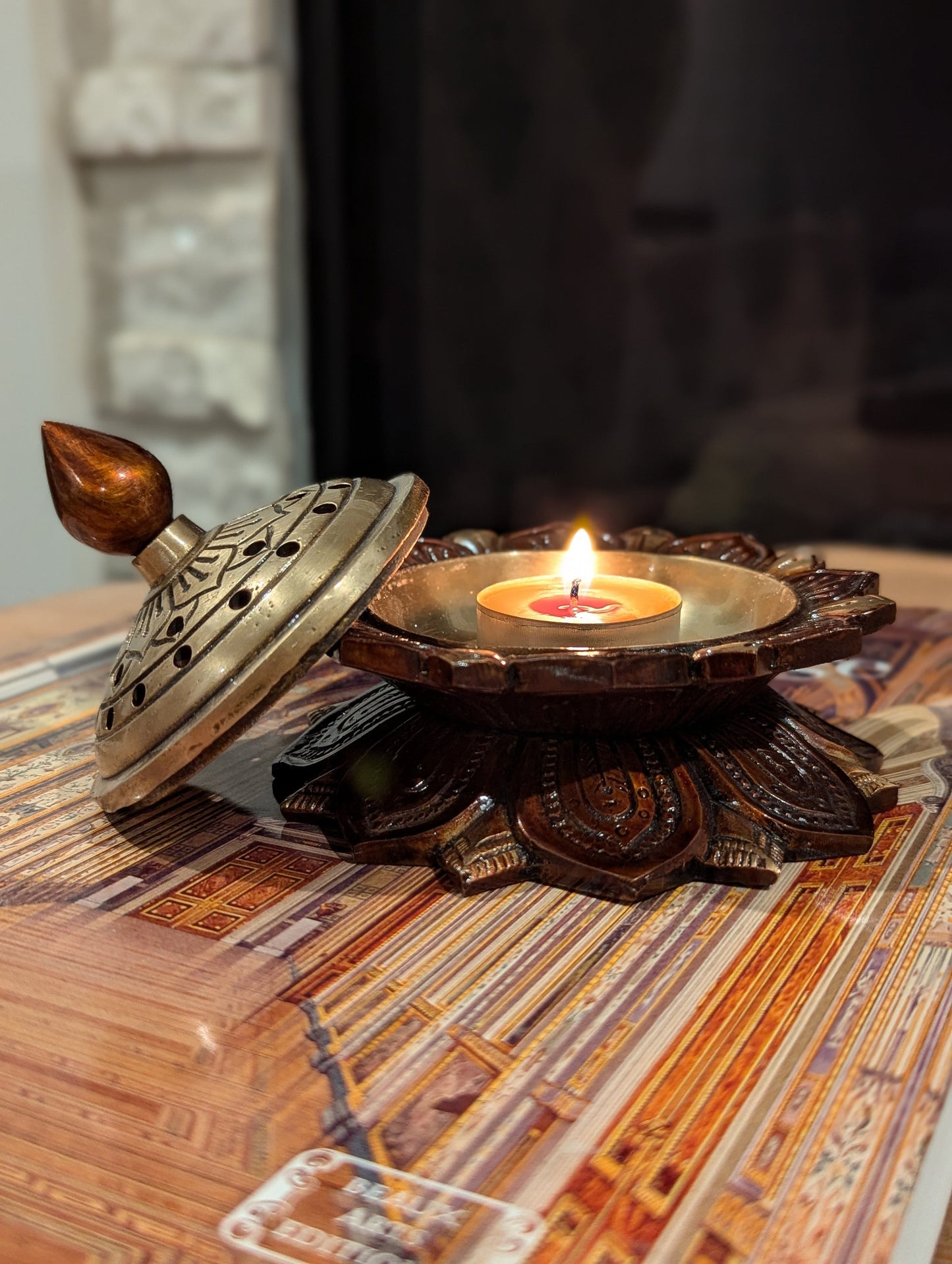 4" Handcrafted Indian Brass Incense and Diya Holder
