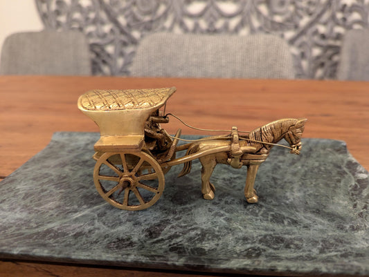 Handcrafted Brass Horse Carriage – Vintage Indian Miniature Décor | Antique Rickshaw Model | Collectible Gift