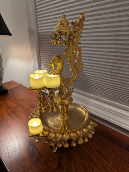 Handcrafted Brass Peacock Diya – Traditional Indian Oil Lamp | Pooja Room Decor | Auspicious Gift
