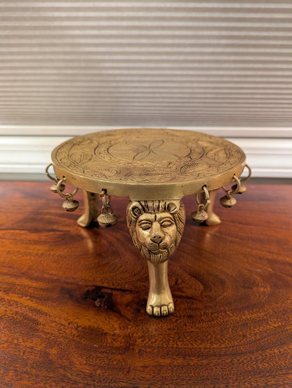 Handcrafted Brass Lion Chowki – Indian Traditional Bajot for Pooja & Home Décor