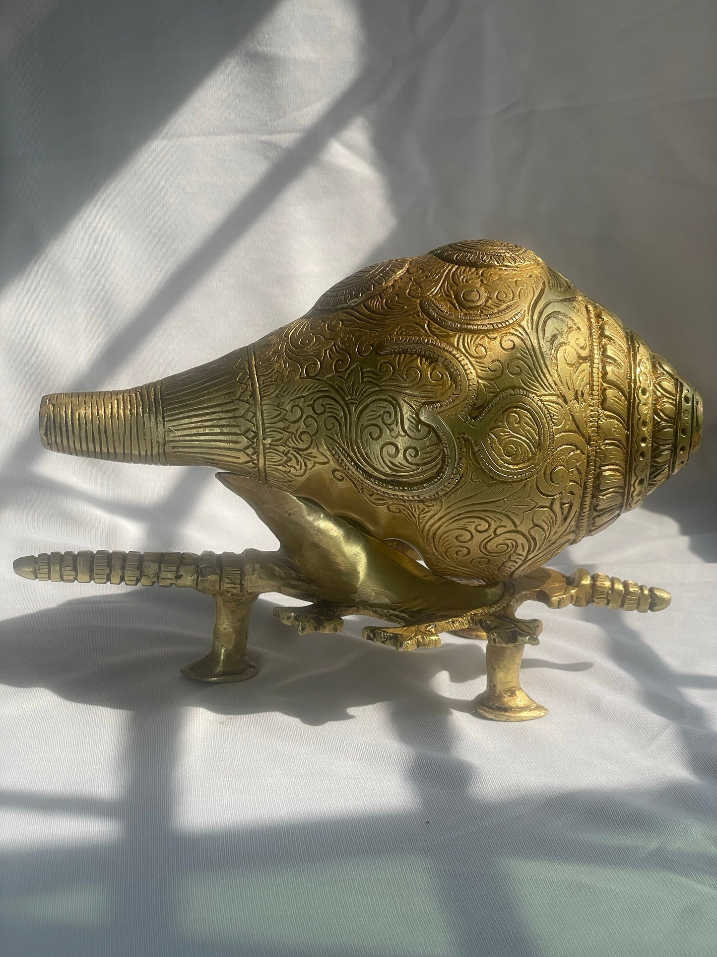 6.5" Handcrafted Indian Brass Shankh with Ganesha Engraving