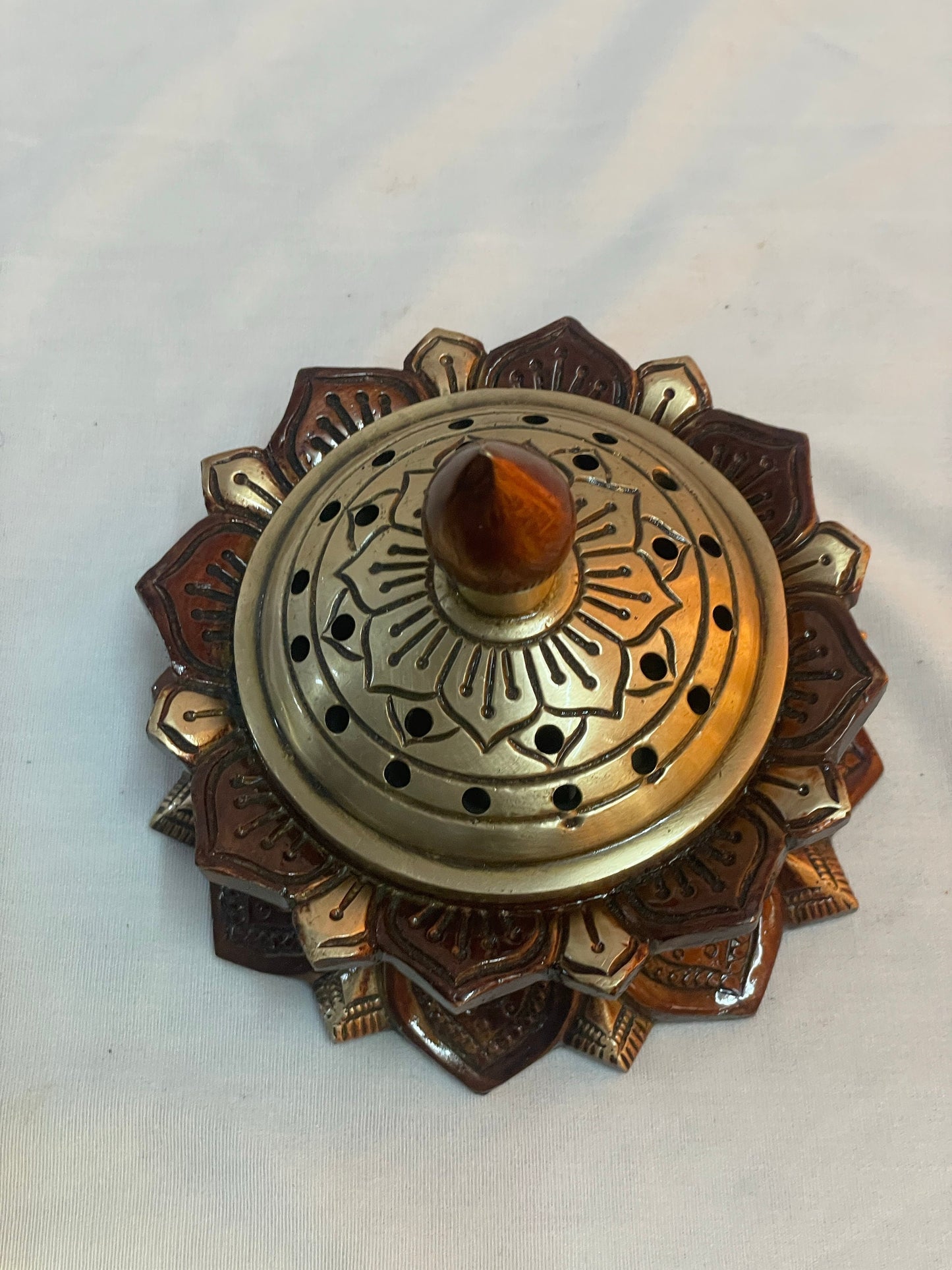 4" Handcrafted Indian Brass Incense and Diya Holder
