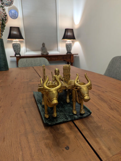 5" Handcrafted Brass Bullock Cart – Indian Traditional Miniature Décor