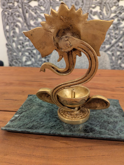 Handcrafted Brass Ganesha Diya – Traditional Indian Oil Lamp | Hindu Pooja Decor | Auspicious Gift - No Base and Candle Included