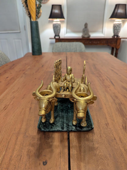 5" Handcrafted Brass Bullock Cart – Indian Traditional Miniature Décor