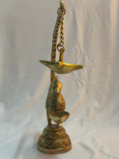 12" Handcrafted Indian Brass Peacock Oil Lamp