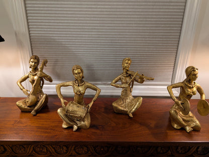 Handcrafted Brass Musician Figurines (Set of 4) – Traditional Indian Folk Art | Cultural Home Decor | Artistic Collectible
