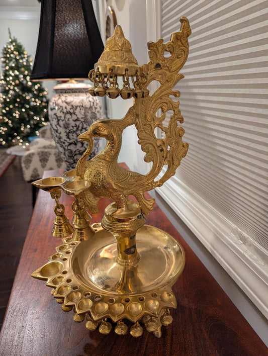 Handcrafted Brass Peacock Diya – Traditional Indian Oil Lamp | Pooja Room Decor | Auspicious Gift