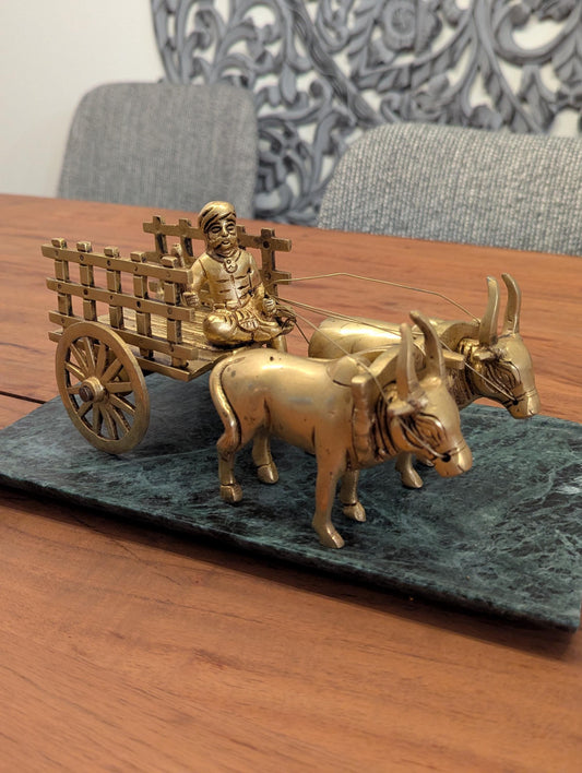 4" Handcrafted Brass Bullock Cart – Indian Traditional Miniature Décor