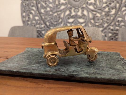 Handcrafted Brass Auto Rickshaw – Iconic Indian Tuk-Tuk Miniature | Vintage Indian Decor | Cultural Collectible - No Base Included