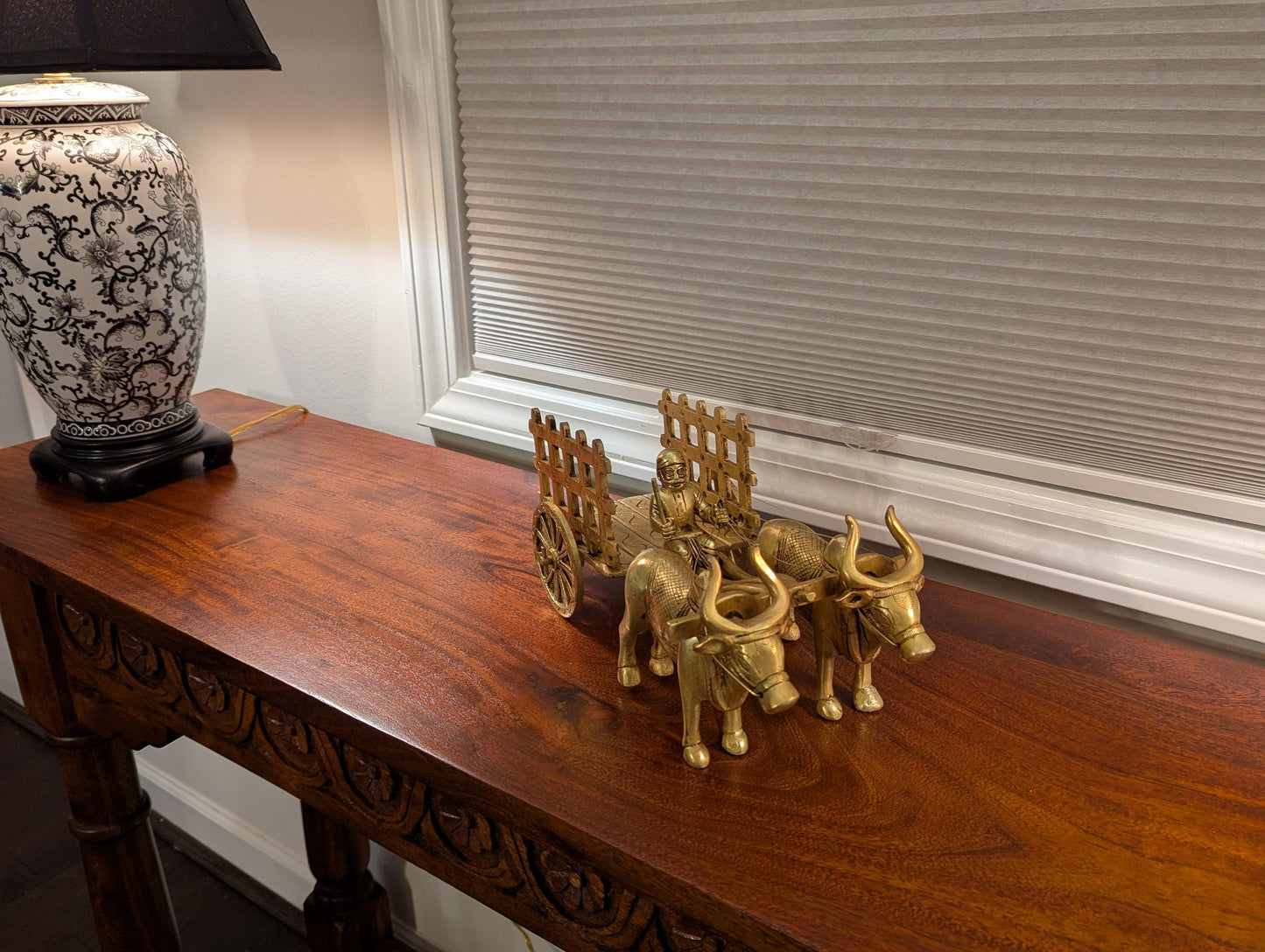 5" Handcrafted Brass Bullock Cart – Indian Traditional Miniature Décor