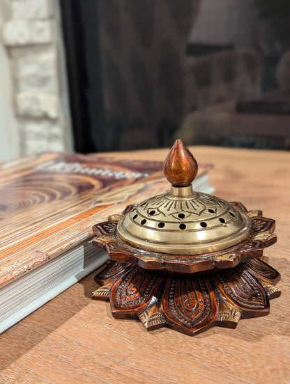 4" Handcrafted Indian Brass Incense and Diya Holder