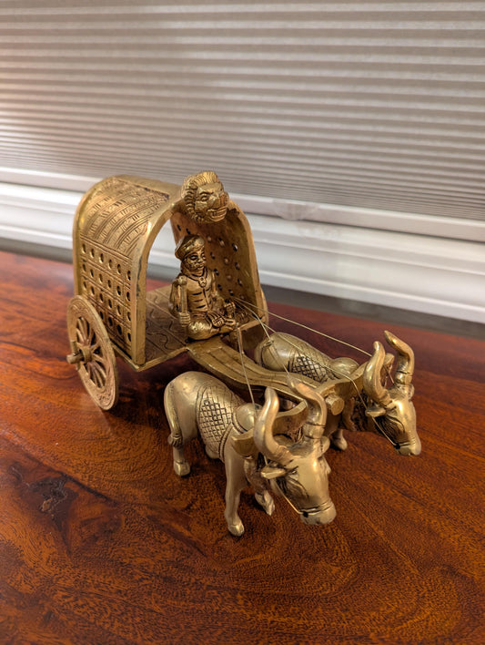 Handcrafted Brass Bullock Cart – Vintage Indian Miniature Décor | Traditional Rural Transport Model | Collectible Gift