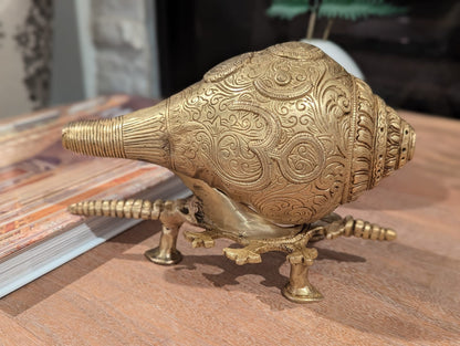 6.5" Handcrafted Indian Brass Shankh with Ganesha Engraving
