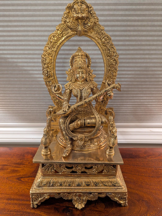 21" Handcrafted Indian Brass Saraswati Statue